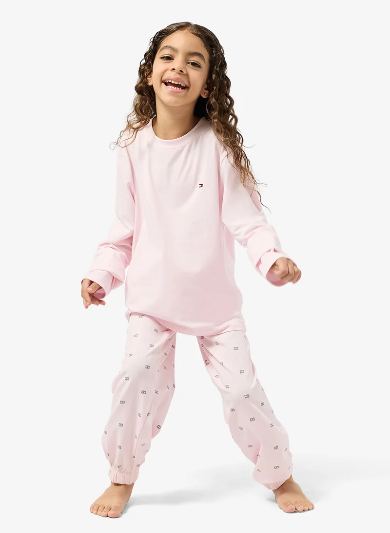 تومي هيلفيغر طقم تي شيرت وبنطلون برقبة دائرية للأطفال